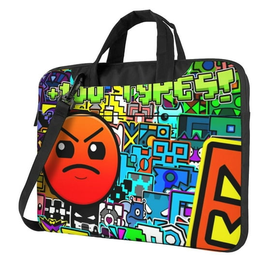 Lsque Geometry Dash Pattern Laptop Bag – Portable & Slim Single-Shoulder Computer Case with Adjustable Strap, Protective, Lightweight for 13”/14”/15.6” Laptops