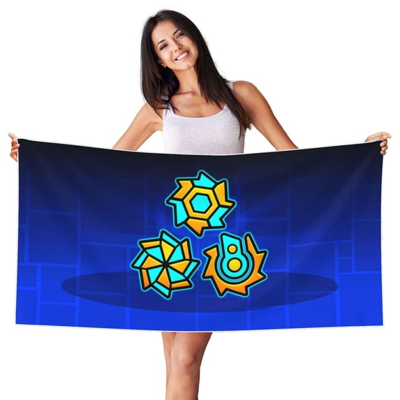 Lsque Geometry Dash Pattern Microfiber Bath Beach Towel Silver Fox Velvet Beach Towel Oversized Quick Dry Absorbent for Pool Swimming Bathroom 27.5x55in