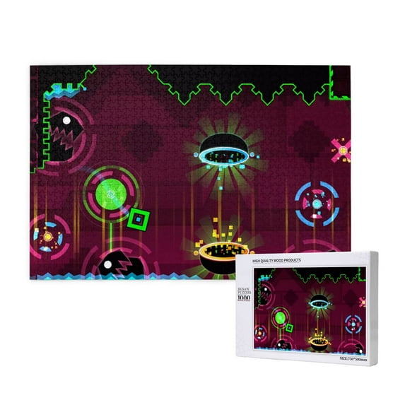 Lsque Geometry Dash Pattern Picture Puzzle,Wooden 1000 Piece Puzzle,Personalized Jigsaw Puzzles,Family Fun Puzzle,Gift Puzzle(Horizontal style)
