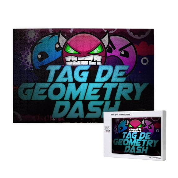 Lsque Geometry Dash Pattern Picture Puzzle,Wooden 1000 Piece Puzzle,Personalized Jigsaw Puzzles,Family Fun Puzzle,Gift Puzzle(Horizontal style)
