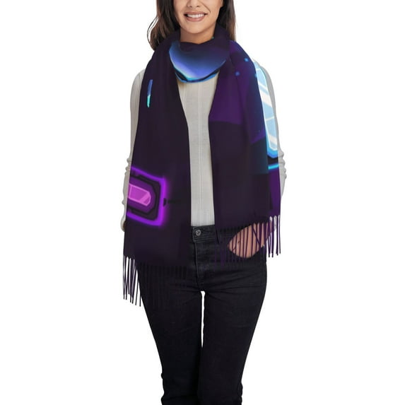 Lsque Geometry Dash Pattern Women's Traditional Scarf Wrap Tassel Shawl Fringes Neck Head Shawl Retro Scarf