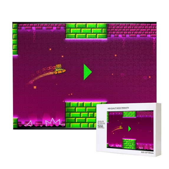 Lsque Geometry Dash Pattern Wooden Picture Puzzle ,500 Piece Jigsaw Puzzle ,Family Fun Puzzle, Home Décor Puzzle, Gift Puzzle(Horizontal style)