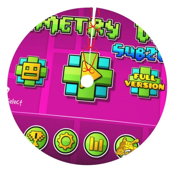 Lsque Geometry Dash Print Christmas Tree Skirt, Tree Skirt with Ties or Velcro, Perfect for Holiday Decorations, Halloween, and New Year-48"
