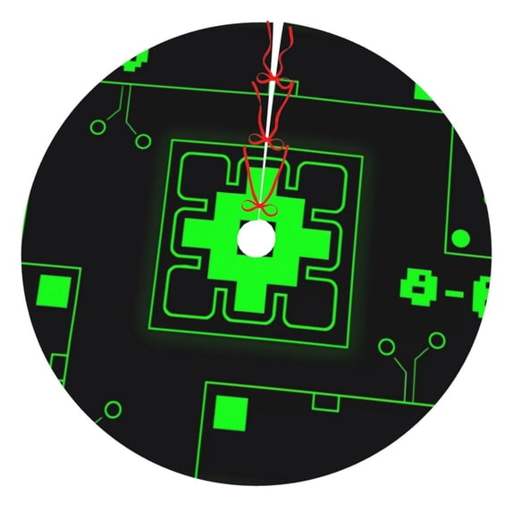 Lsque Geometry Dash Print Christmas Tree Skirt, Tree Skirt with Ties or Velcro, Perfect for Holiday Decorations, Halloween, and New Year-48"