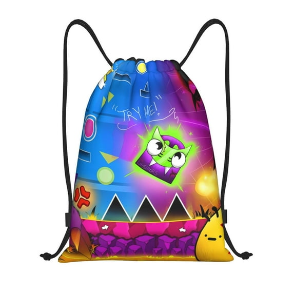 Lsque Geometry Dash Print Drawstring Backpack Bag Sport Gym Sackpack Cinch Bags Drawstring Bags Draw String Sport Bag-Medium
