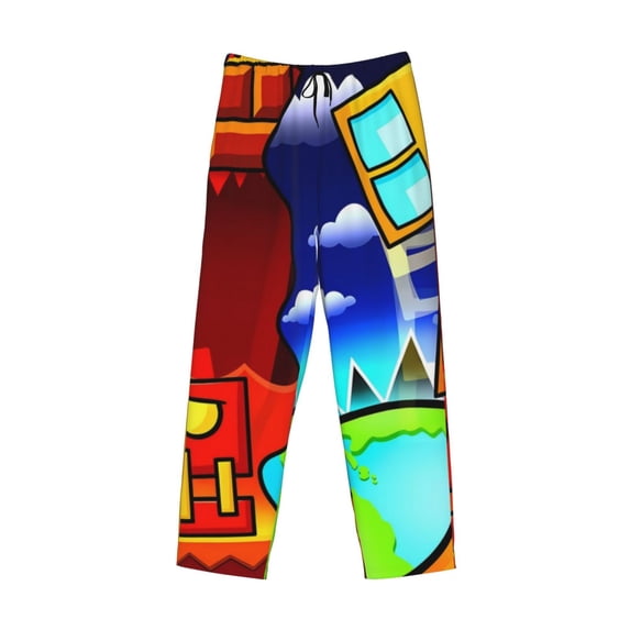Lsque Geometry Dash Print Men's Pajama Pants, Lounge Pant - Comfortable Home Wear,Elastic Waistband, Stylish Design-XX-Large