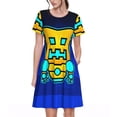 thumbnail image 1 of Lsque Geometry Dash Print Women's Casual Dress T-Shirt Summer Short Sleeve Scoop Neck Swing Dresses, 1 of 1