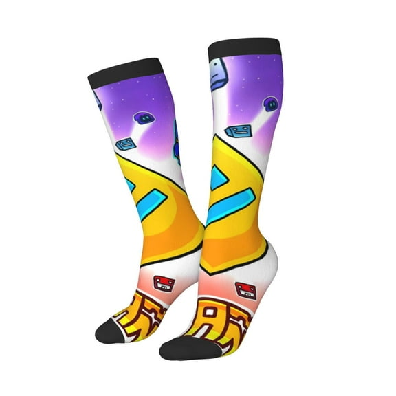 Lsque Geometry Dash Printed Crew Socks Men's Women's LightWeight Thin Casual Calf Socks ,Knee High Socks,Cotton Socks