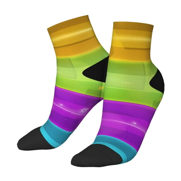 Lsque Geometry Dash Printed Crew Socks, Moisture-Wicking Socks, Athletic Socks for Men Breathable Cushion Socks Casual Sport Socks for Running Traveling