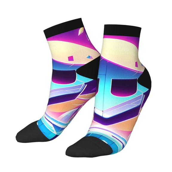 Lsque Geometry Dash Printed Crew Socks, Moisture-Wicking Socks, Athletic Socks for Men Breathable Cushion Socks Casual Sport Socks for Running Traveling