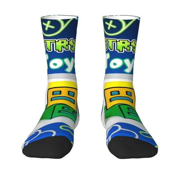 Lsque Geometry Dash Printed Men's Crew Socks, Soft Durable Breathable Moisture-Wicking with Odor Control Cotton socks