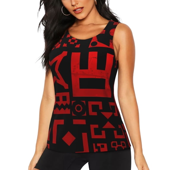Lsque Geometry Dash Printed Workout Tank Tops for Women, Athletic Sports Tank Tops, Compression Sleeveless Dry Fit Shirts,Sleeveless Yoga Shirt-XX-Large