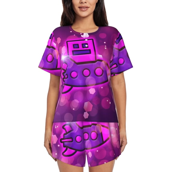 Lsque Geometry Dash Women's Short-Sleeved Pajama Set - 2 Piece Soft and Lightweight Sleepwear Set-3X-Large