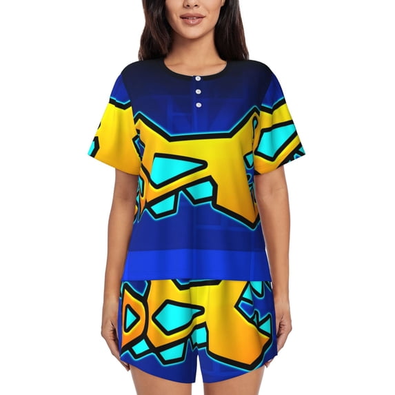 Lsque Geometry Dash Women's Short-Sleeved Pajama Set - 2 Piece Soft and Lightweight Sleepwear Set-4X-Large