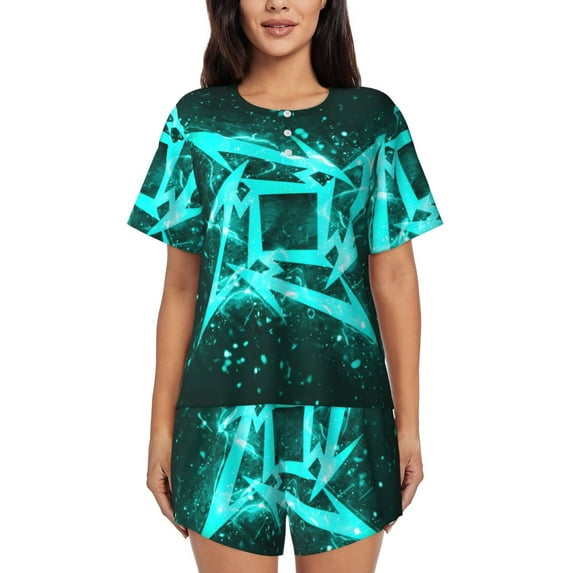 Lsque Geometry Dash Women's Short-Sleeved Pajama Set - 2 Piece Soft and Lightweight Sleepwear Set-XX-Large