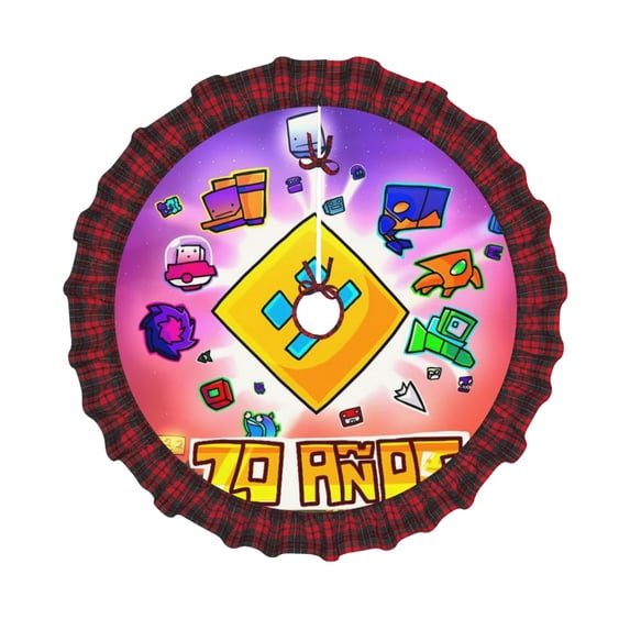 Lsque Geometry Dash for Christmas Tree Skirt, Merry Christmas Tree Skirt Collar, Xmas Holiday Decoration-48"