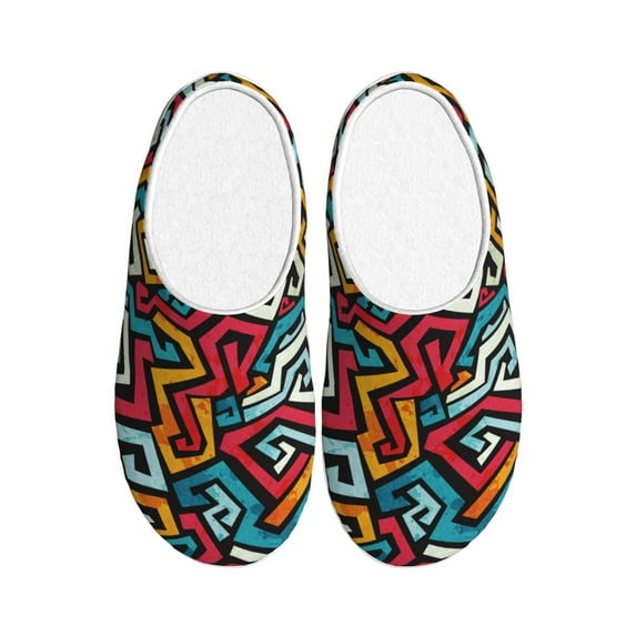 Lsque Geometry Pattern Womens Comfort Cotton on Scuff With Memory Foam and Anti-skid Sole Slipper-44/45