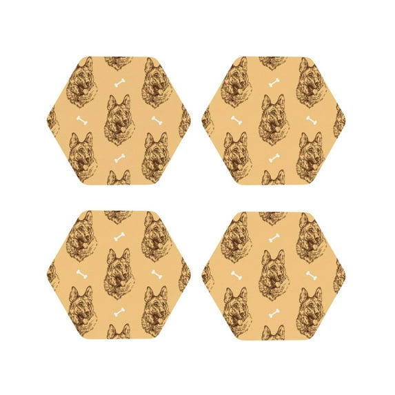 Lsque German Shepherd Dog Pattern 4" Drink Coasters Set of 4, PVC Leather Absorbent Coasters, Table Coaster Set Decorative Coffee Cup Coasters Housewarming Gift -Hexagon