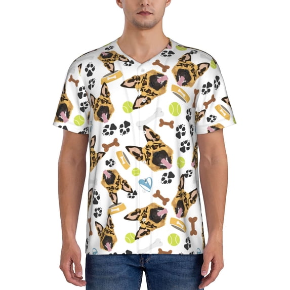 Lsque German Shepherd Dog Pattern Mens Polo Golf Shirts Funny Graphics Shorts Sleeve Button Shirts Baseball T-shirt-