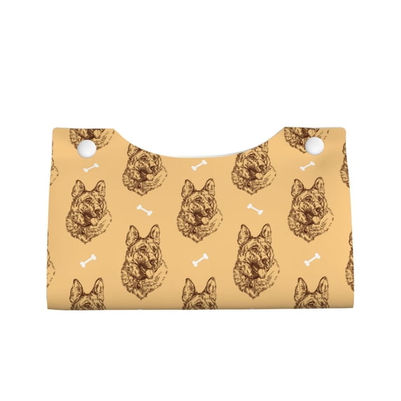 Lsque German Shepherd Dog Printed Long Tissue Box Cover Holder, Facial Paper Organizer Dispenser,Triangle with Bottom Belt, PVC Leather Decorative Organizer