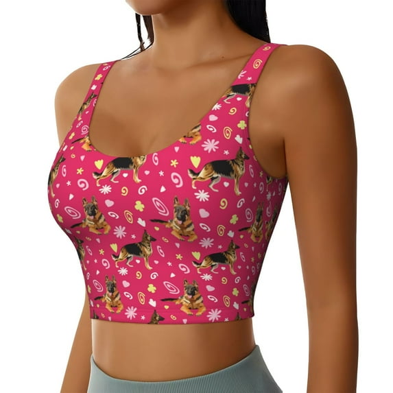 Lsque German Shepherd Dog Printed Women'S Sports Bra, Compression, Moisture Wicking, High-Impact Sports Bra For Women,Supportive sports bra-X-Large