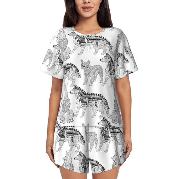 Lsque German Shepherd Dog Women's Short-Sleeved Pajama Set - 2 Piece Soft and Lightweight Sleepwear Set-Large