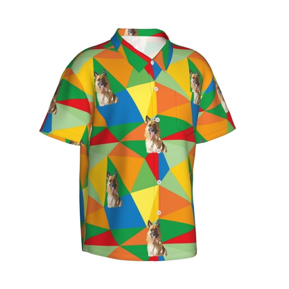 Lsque German Shepherd Dog pattern Hawaiian Shirt for Men, Unisex Summer Beach Casual Short Sleeve Button Down Shirts-3X-Large