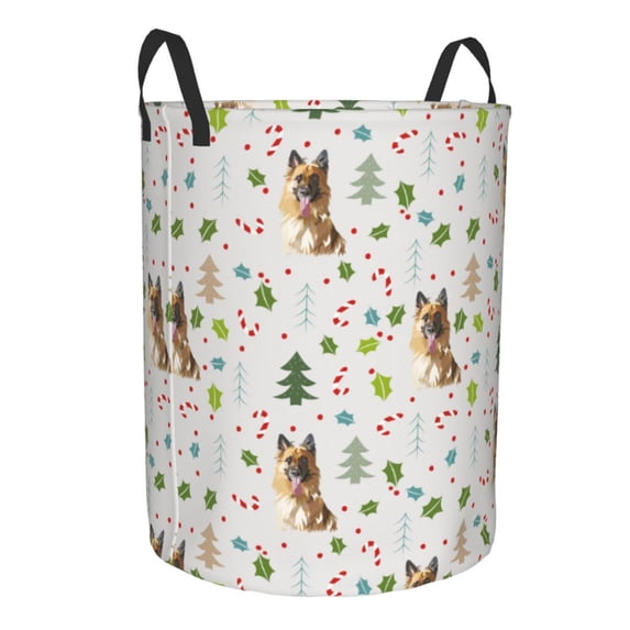 Lsque German Shepherd Dog pattern Laundry Hamper Basket, Tall Woven Rope Hamper Basket for Clothes, Lightweight Storage Basket, Collapsible Waterproof-Medium