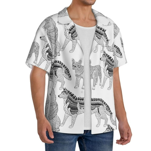 Lsque German Shepherd Dog print Men's Cuban Collar Short Sleeve Shirt Summer Beachwear Casual Button Down Fashionable Vacation Leisure Shirt-3X-Large