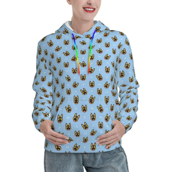 Lsque German Shepherd Puppy Pattern Casual Women's Hoodie,Hooded Sweatshirt with Kangaroo Pocket,Pullover Hoodie with Eye-catching Drawstrings-Medium
