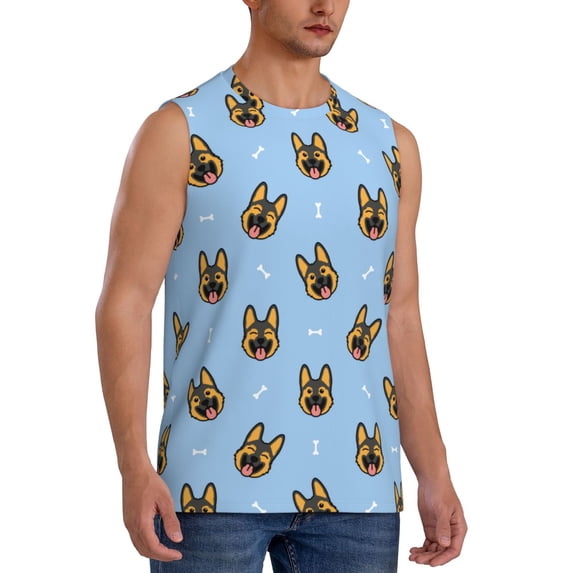 Lsque German Shepherd Puppy Print Men's Cotton Blend Sleeveless Muscle Shirts (S-3XL)- Moisture Wicking, Odor Protection, UPF 30+,X-Large