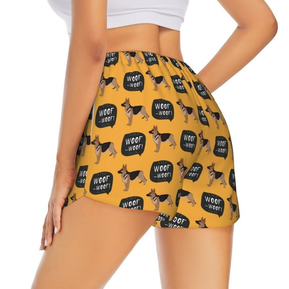 Lsque German Shepherd Woof Printed Women's Running Shorts with Liner Pockets,Elastic Quick Dry Workout Athletic Gym Yoga Shorts,Womens High Waist Shorts-XX-Large
