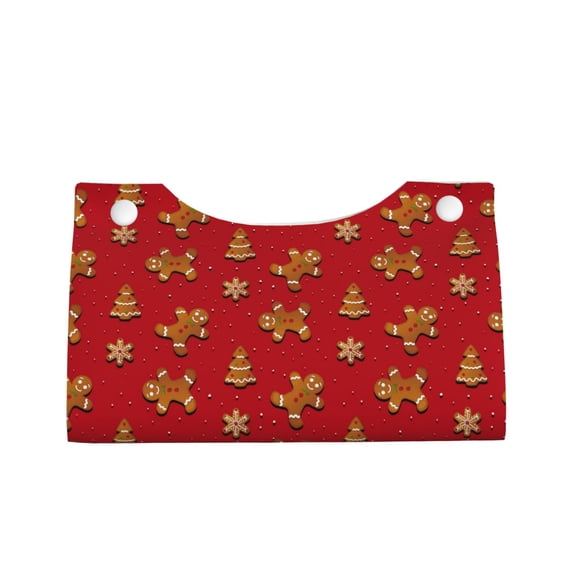 Lsque Gingerbread Man Printed Long Tissue Box Cover Holder, Facial Paper Organizer Dispenser,Triangle with Bottom Belt, PVC Leather Decorative Organizer