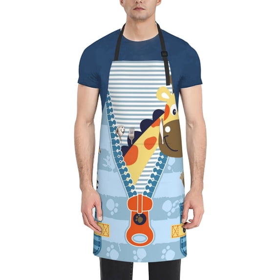 Lsque Giraffe Come Out From Zipper Waterproof Apron Chef Aprons for Men Heavy Duty Chemical Work Apron Extra Long Grilling Aprons with Adjustable Bib Apron