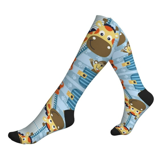 Lsque Giraffe Come Out From Zipper Pattern Sport Compression Socks for Men & Women 15-20 mmHg Knee High Nurse Pregnant Running Medical and Travel Athletic