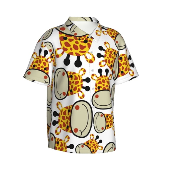 Lsque Giraffes Head pattern Hawaiian Shirt for Men, Unisex Summer Beach Casual Short Sleeve Button Down Shirts-3X-Large