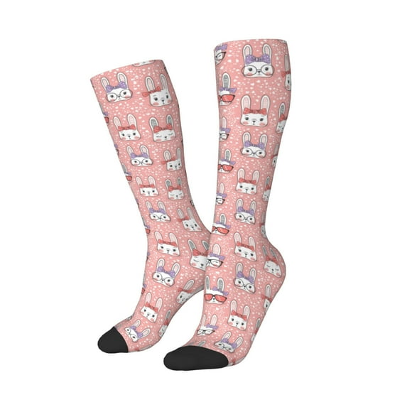 Lsque Girl Rabbit Printed Crew Socks Men's Women's LightWeight Thin Casual Calf Socks ,Knee High Socks,Cotton Socks
