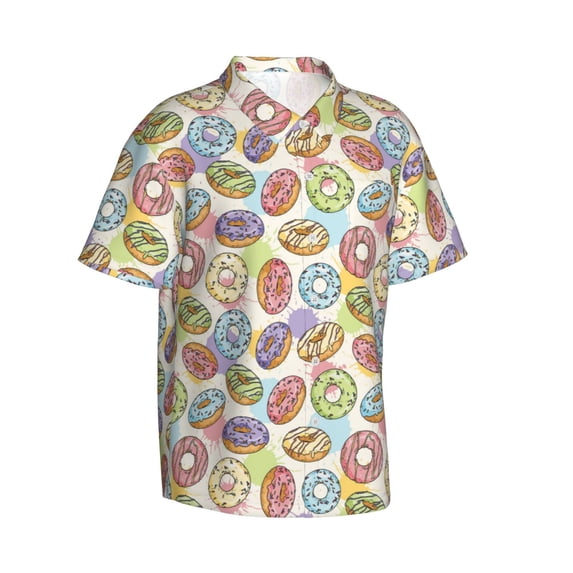 Lsque Glazed Donuts pattern Hawaiian Shirt for Men, Unisex Summer Beach Casual Short Sleeve Button Down Shirts-XX-Large