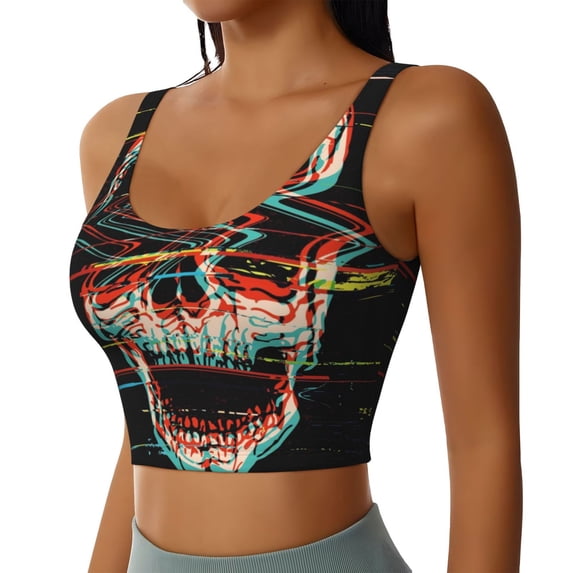 Lsque Glitch Screaming Skull Printed Women'S Sports Bra, Compression, Moisture Wicking, High-Impact Sports Bra For Women,Supportive sports bra-X-Large
