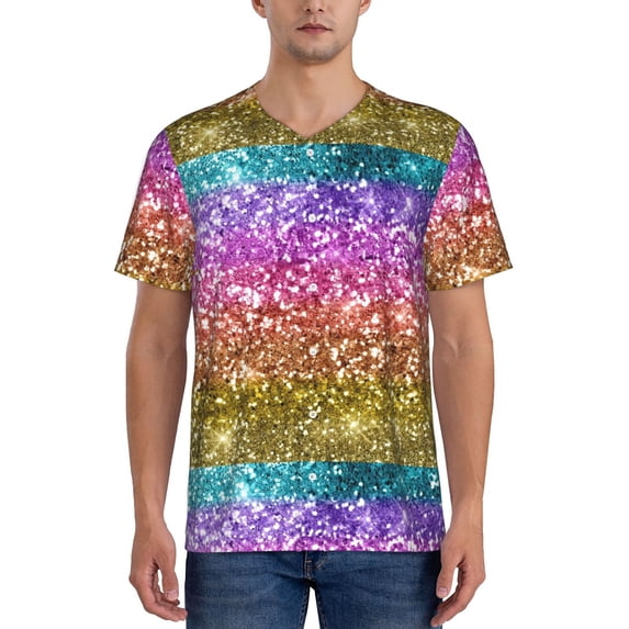 Lsque Glitter Rainbow Pattern Mens Polo Golf Shirts Funny Graphics Shorts Sleeve Button Shirts Baseball T-shirt-Small