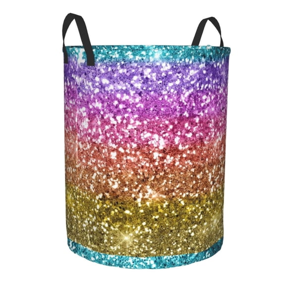 Lsque Glitter Rainbow pattern Laundry Hamper Basket, Tall Woven Rope Hamper Basket for Clothes, Lightweight Storage Basket, Collapsible Waterproof-Small