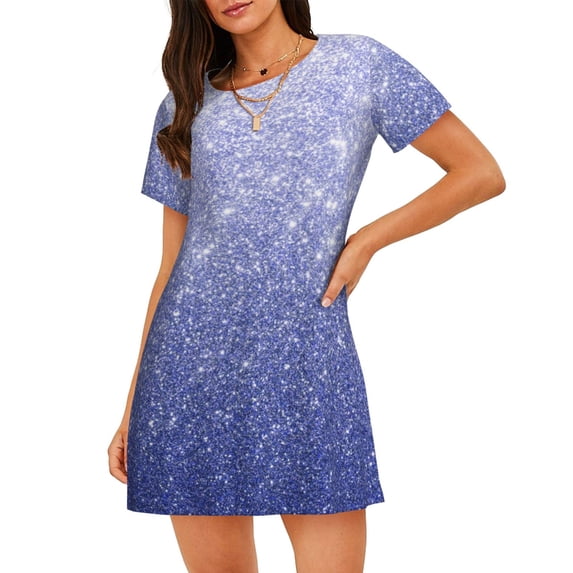 Lsque Glittering Blue Purple Pattern Nightgowns for Women Sleep Shirts Short Sleeve Nightshirt Pullover Nightdress Soft Sleepwear Relaxed Fit Nightdress
