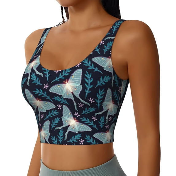 Lsque Glowing Butterfly Printed Women'S Sports Bra, Compression, Moisture Wicking, High-Impact Sports Bra For Women,Supportive sports bra-Large