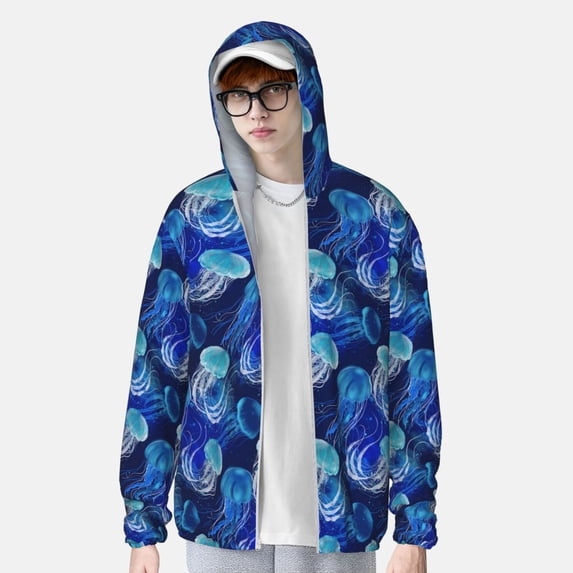 Lsque Glowing Jellyfish Pattern UPF 50+ Lightweight Sun Protection Men's Women's Long Sleeve Shirt, Hoodie Performance -X-Large