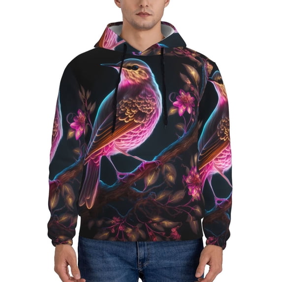 Lsque Glowing Leaf Bird Pattern Casual Men's Hoodie,Hooded Sweatshirt with Kangaroo Pocket,Pullover Hoodie-3X-Large