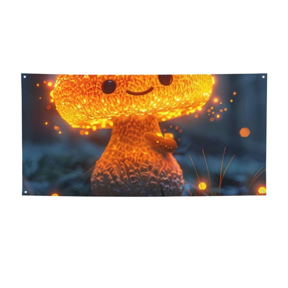 Lsque Glowing Mushroom In Forest Pattern Party Banner, Festive Banner , Holiday Celebrations and Events for Carnival Birthday Party Festival Decorations-Small