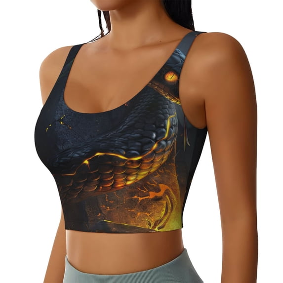Lsque Glowing Snake Dark Forest Printed Women'S Sports Bra, Compression, Moisture Wicking, High-Impact Sports Bra For Women,Supportive sports bra-XX-Large