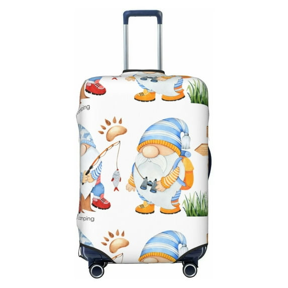 Lsque Gnome Camping Fishing Printed Luggage Cover, Travel Luggage Protector,Scratch and Dirt Resistant, Fits 18-32 Inch Luggage - Small
