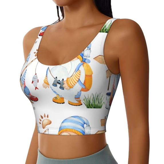 Lsque Gnome Camping Fishing Printed Women'S Sports Bra, Compression, Moisture Wicking, High-Impact Sports Bra For Women,Supportive sports bra-XX-Large
