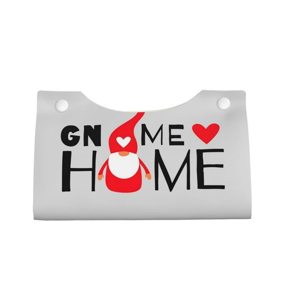 Lsque Gnome Home With A Cute Gnome Printed Long Tissue Box Cover Holder, Facial Paper Organizer Dispenser,Triangle with Bottom Belt, PVC Leather Decorative Organizer